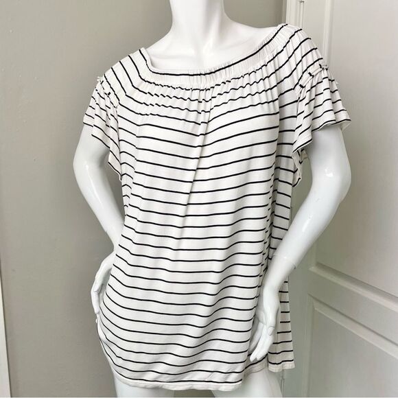 Max Studio White/Black Striped Off The Shoulder Top Women’s Sz XL - Picture 1 of 10